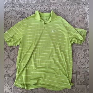 Nike Men's Lime Green Polo Shirt with White Stripes